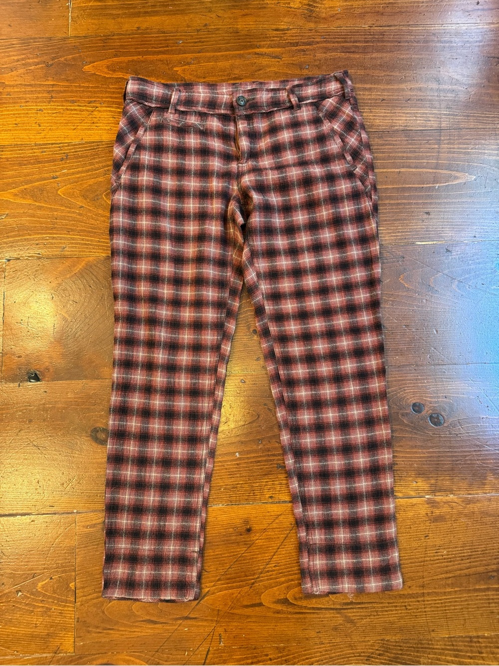 Free People Plaid Straight-Leg Pants. Size 6